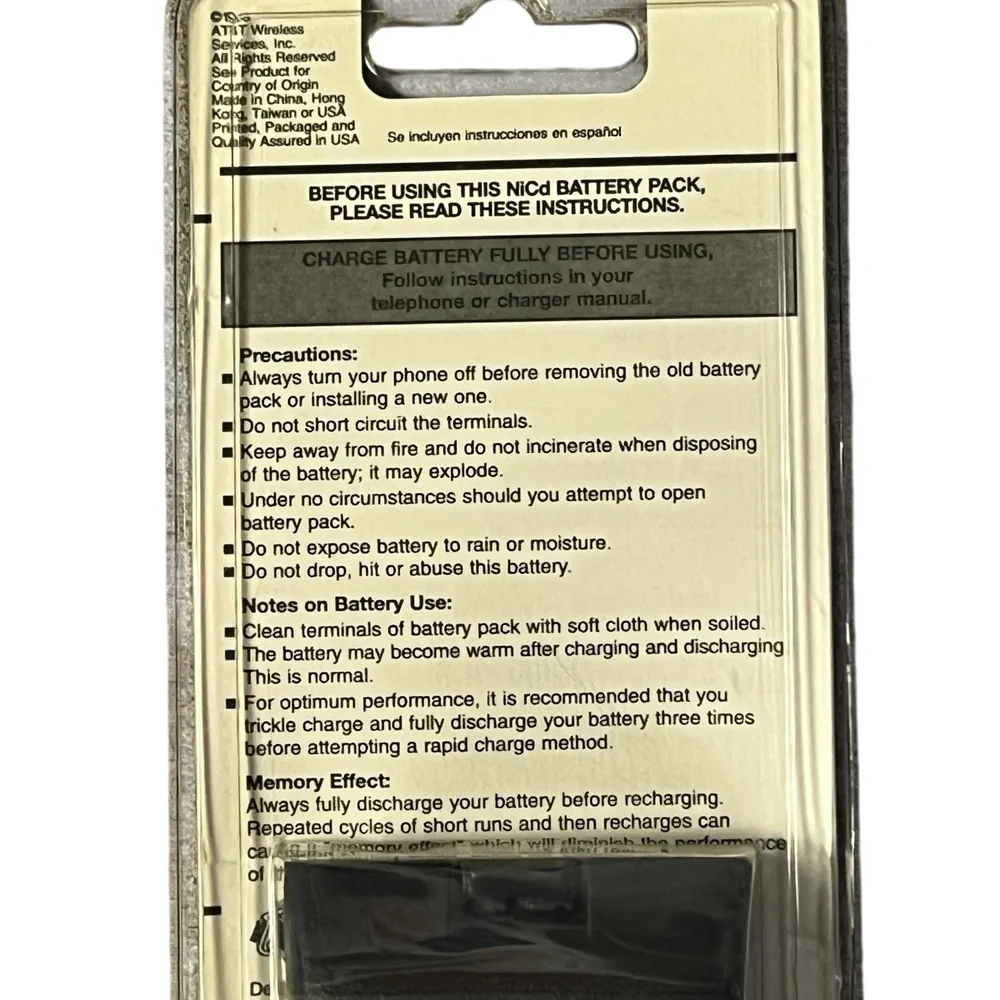 VTG‎ AT&T Wireless NiCd Battery Pack Rechargeable Motorola Flip Phone Retro NEW